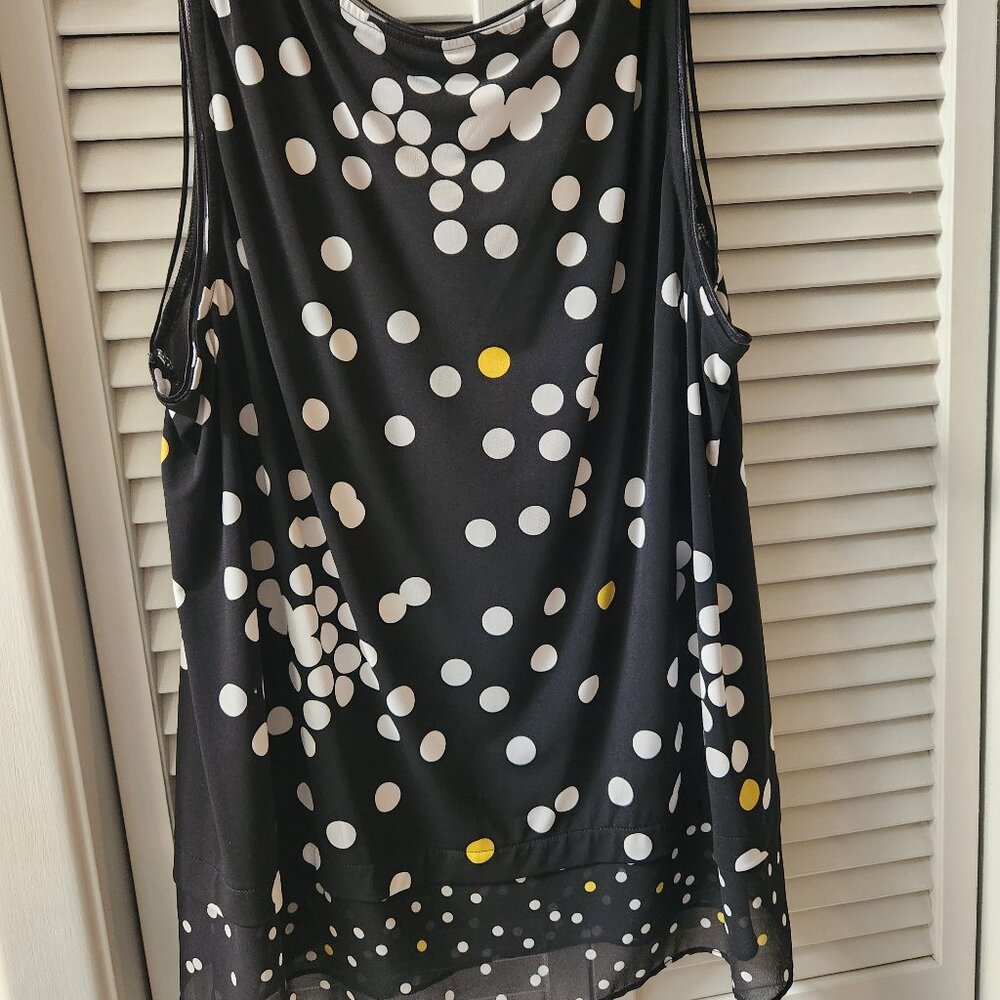 Alfani 3x polka-dot tank with sheer bottom black, white and yello